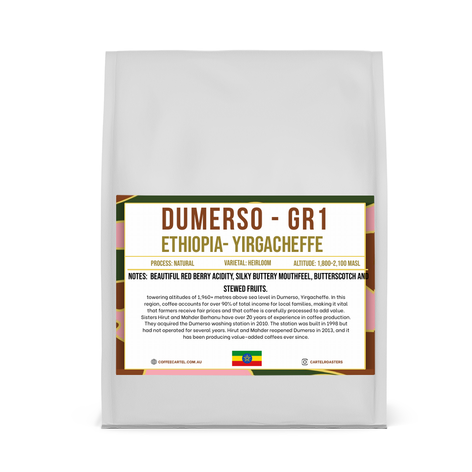 Dumerso Ethiopia Yirgacheffe GR1 bag Dumerso Ethiopia Yirgacheffe GR1 natural coffee bag, Coffee Cartel
