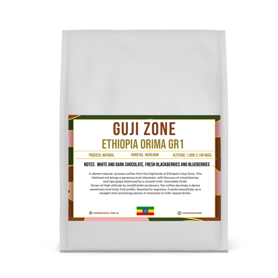 Guji Zone Ethiopia Oromia GR1 bag Guji Zone Ethiopia Oromia GR1 natural coffee bag, Coffee Cartel